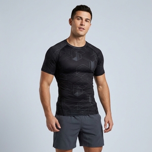 OEM Custom Men's Sporty Jersey Half Sleeve Compression Fitness Shirt Stretch Athletic Gym Workout Performance Apparel - Product Image 6