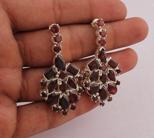 Boucles d'oreilles pendantes en argent sterling 925 avec grenat rouge naturel, pierre de naissance de janvier, pierre précieuse rouge foncé, bijoux de haute qualité - Product Image 2