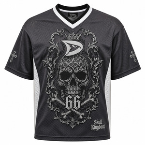 Custom Logo <b>Y2K</b> Mesh Sports Jersey Mens Dark Charcoal Gothic Skull Printed Oversized Athletic Streetwear Short Plus Size - Product Image 2