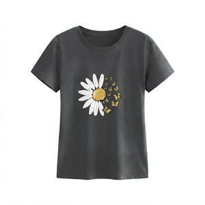 Vente en gros de t-shirts pour femmes de haute qualité, nouveau design, motif uni, vêtements d'été, manches courtes, col rond, anti-rides, service OEM - Product Image 6