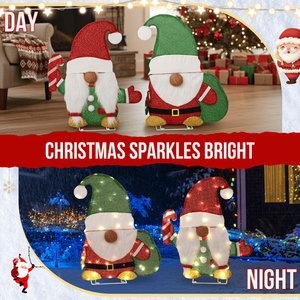 Set di 2 Decorazioni Natalizie Impermeabili a Forma di Gnomo con Bastoncino di Zucchero, Pre-illuminato, 2D, 80 Luci LED Bianco Caldo per Esterni - Product Image 4