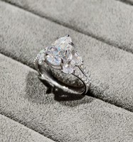 Bague de fiançailles solitaire pour femme REYES en argent sterling 925, certifiée GRA, avec moissanite taille poire de 3 carats.