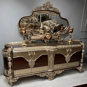 Juego de Comedor de Alta Gama Europeo de Madera Maciza de Caoba, Color Marrón Oscuro con Detalles Dorados, Muebles de Lujo para Comedor de Villa o Apartamento - Product Image 5