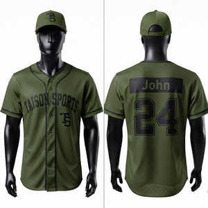 Camiseta de Béisbol para Hombre, Premium, 160 GSM, Malla de Poliéster Transpirable, Número y Nombre Personalizados en la Parte Delantera, Transferencia Térmica, Verde Oliva con Ribete Negro - Product Image 1
