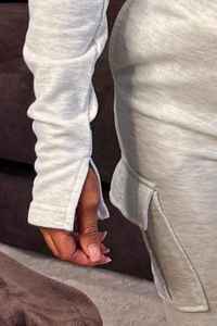 Women's <b>Light</b> Gray Solid Color Cotton Tracksuit Casual Wear Breathable Full Sleeve Hooded Zipper Front With Side Pockets - Product Image 3