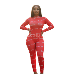 Body de Manga Larga con Cuello Alto para Mujer, Ajustado, con Estampado de Logotipo en Toda la Superficie |   Proveedor de Ropa Urbana Personalizada OEM - Product Image 3