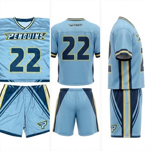 Uniforme de Lacrosse Azul Claro Personalizado con el Número 22 y el Logotipo de los Pingüinos para Hombre, Conjunto de Jersey y Pantalones Cortos de Poliéster Transpirable - Product Image 5