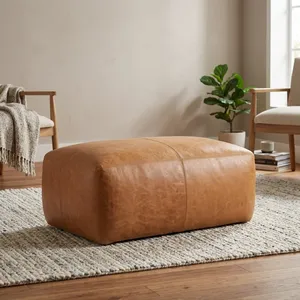 Pouf ottoman rond en cuir marron réglable, repose-pieds rembourré doux, tabouret de sol, siège moderne, décoration pour salon et chambre à coucher - Product Image 6
