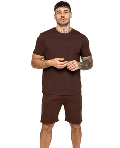 Men's Breathable Cotton Crew Neck T-Shirt and Shorts <b>Set</b> Casual Summer Wear Solid Color <b>Knitted</b> Fabric Street Style 2 Piece <b>set</b> - Product Image 1