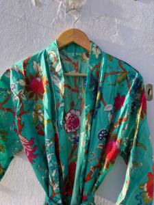 Bata Kimono de Algodón 100% con Estampado Floral, Cuello en V, Cierre con Cordón, Transpirable, Largo hasta el Tobillo, para Mujer, Ropa de Dormir, Bata de Baño, Ropa de Estar por Casa - Product Image 3