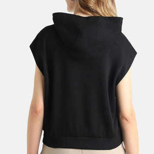 Women Hooded Sleeveless Cotton <b>Hoodie</b> Casual Solid Color Breathable Knitted Crop Top Autumn Wear - Product Image 6