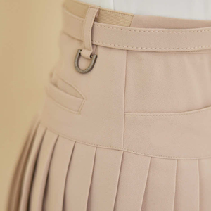Women's <b>Pleated</b> <b>Skirt</b> with Belt and Pockets Solid Color Casual Summer <b>Mini</b> Natural Waistline Design 100% Cotton - Product Image 4
