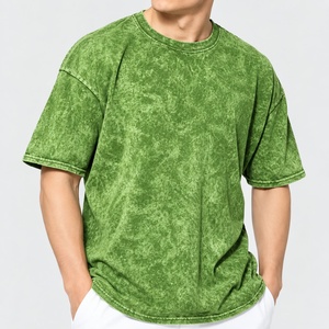 T-shirt décontracté vert uni à col rond et manches courtes pour homme, coupe oversize, avec logo frontal, anti-plis, en tissu tricoté polyester/coton 250g - Product Image 2