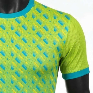 Camiseta de Manga Corta con Cuello Redondo y Estampado Geométrico Verde Azul para Hombre, de Secado Rápido, Tejido de Punto, Corte Ajustado, Estilo Deportivo - Product Image 6