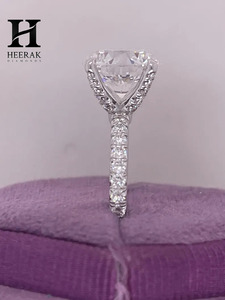 3 Carat Round Brilliant Lab Diamond Engagement Ring 14K White Gold Scalloped Pave Band Solitaire Wedding Ring - Product Image 6