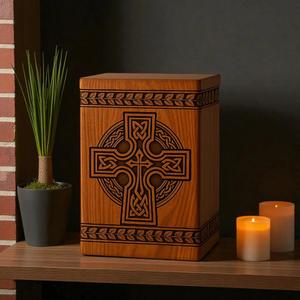Urna celta de madera de palisandro hecha a mano, caja conmemorativa cristiana para cenizas humanas, tamaño mediano 9x5.5. - Product Image 5