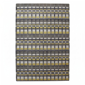 Tapis à carreaux gris moutarde et ivoire en laine, antidérapant, écologique, moderne, pour salon, chambre et intérieurs d'hôtel - Product Image 1