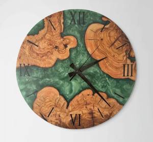 Handmade Olive Wood <b>Wall</b> <b>Clock</b> <b>Green</b> Epoxy Resin Botanical Home Decor At cheap Price - Product Image 6