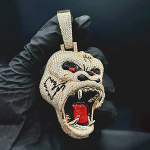 Colgante con diseño de cara de gorila con incrustaciones de moissanita, chapado en rodio, plata de ley 925, joyería hip hop para hombres y mujeres - Product Image 5