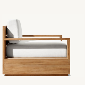 เก้าอี้โซฟาไม้สักพร้อมโฟมนุ่มและทนทาน เหมาะสำหรับใช้ภายในอาคารในห้องนั่งเล่นที่สะดวกสบาย - Product Image 1