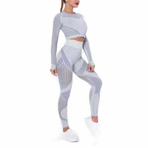 Conjunto de yoga para mujer, ropa deportiva sin costuras, conjunto de entrenamiento con control de abdomen, conjunto de fitness al por mayor - Product Image 4