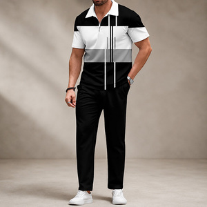 Conjunto Deportivo Polo Sublimado con Cierre de Cremallera, Personalizado, de Secado Rápido, Estilo Urbano, Informal, de Verano, de 2 Piezas, con Bloques de Color - Product Image 1