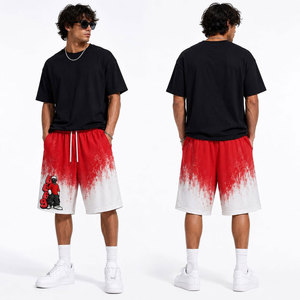 Custom 100% Cotton Heavyweight Screen Print Sweats Sun Faded Acid Wash Distressed Raw Hem Baggy Men's Shorts - Product Image 4