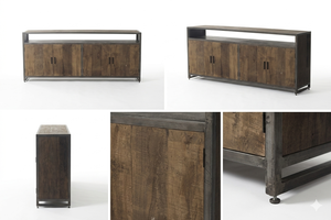 Canbera Custom Solid Wood Sideboard <b>Cabinet</b> Extra Long Metal Base Scandinavian Modern Design Durable Bedroom Home Furniture - Product Image 6