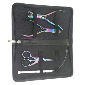 Kit de pinces pour extensions capillaires dorées, applicateur de micro-anneaux, pinces de retrait, outil à boucles pour cheveux, pince à cheveux en métal, ciseaux pour extensions de trame - Product Image 2