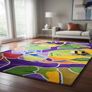 Colorful Floral Area Rug Hand Tufted Vibrant Purple <b>Yellow</b> Green Carpet Modern Abstract Flower Design Living Room Bedroom Decor - Product Image 4