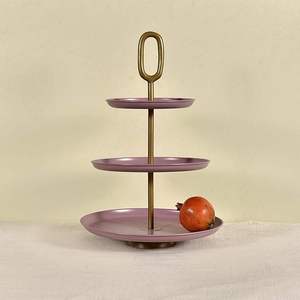 Elegante Soporte de Metal Morado de Tres Niveles para Exhibición de Pasteles con Asa Dorada, Reutilizable, Soporte de Varios Niveles para Servir Postres a Bajo Costo - Product Image 6