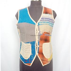 Handcrafted Boho Vintage <b>Kantha</b> printed Cotton Vest for Women handmade Sleeveless <b>Jacket</b> with Multicolor for Winter - Product Image 1