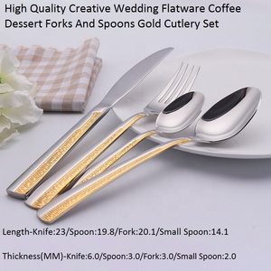 ชุดช้อนส้อมมีดีไซน์ทันสมัยสำหรับตกแต่งงานแต่งงานส้อมของหวานและช้อนทองและเงิน - Product Image 5