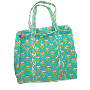 Bolsa de Mano de Algodón Acolchado Verde, Estampado Floral Hecho a Mano en Jaipur, Ecológica, Resistente, para Compras Diarias, Regalos, Lavable a Máquina - Product Image 1