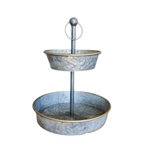 Bandeja de Servir Rústica de Metal Galvanizado de 3 Niveles, Soporte Redondo con Acabado Desgastado para Exhibición, Decoración del Hogar, Cocina y Comedor - Product Image 5