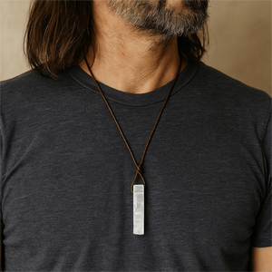 Natural Crystal Gypsum Pendant Necklace with Adjustable Rope Chain for Men and Boys - Product Image 1