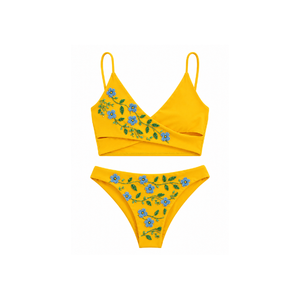 Maillot de bain deux pièces marron à perles, décolleté en V profond, taille élastique, en coton/élasthanne, séchage rapide, respirant, coupe ajustée - Product Image 5