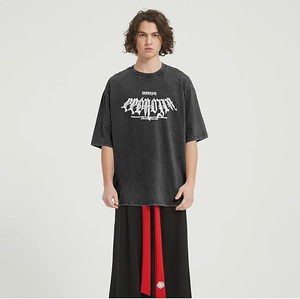 เสื้อยืดสตรีทแวร์ผู้ชายไซส์ใหญ่ลายกราฟิก Y2K สีดำวินเทจผ้าฝ้ายแบบซักแล้ว ขายส่ง รับผลิตแบบ OEM - Product Image 1