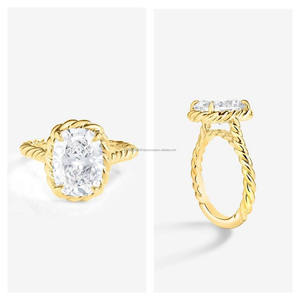 Bague de fiançailles et de mariage en moissanite de coupe ovale allongée, plaquée or, sertie de pierres en argent sterling, minimaliste, cadeaux d'anniversaire - Product Image 6