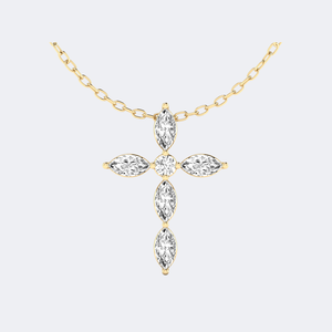 Collier pendentif croix en grappe serti de pierres rondes et marquises 1.00CTW - Product Image 1