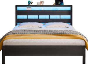 Cadre de lit intelligent Queen Size haut de gamme avec éclairage LED, tête de lit rembourrée en lin, mobilier de chambre moderne en métal, fourniture d'usine - Product Image 2