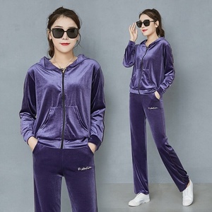 Active Gym Women's Half Zip Loose Casual Blank Hooded Track Suit Pullover Hoodie Survetement Velour Plain Velvet Sweat Suit - Product Image 4