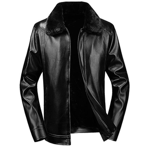 Reasonable Price Men Casual Mandarin Collar Zip Up Long Sleeve Solid Color Real <b>Leather</b> Waterproof <b>Winter</b> Motorcycle <b>Jacket</b> - Product Image 5