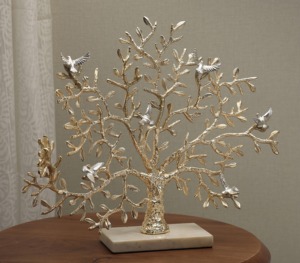 Handcrafted Brass Gold <b>Tree</b> With Birds Sculpture Artistic <b>Tabletop</b> Decor for Shelf Cabinet And Living Room Accent From India - Product Image 4