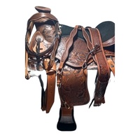 Ensemble de selle western Rider's Trust en cuir de buffle anglais, avec arceau en plastique/bois, gravures florales, absorption des chocs robuste