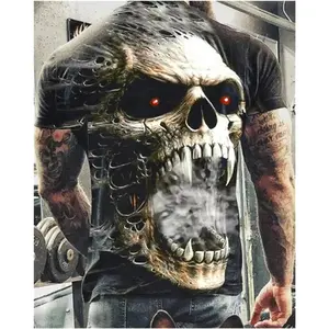 Skull Printed T Shirt For Men Casual Oversized Short Sleeve Clothes Streetwear Hip Hop 3D Printing Top Tees