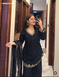 Nuevo conjunto de sharara y dupatta de seda romana con bordado y lentejuelas de 5 mm, color negro, proveedor de la India, moda femenina. - Product Image 2