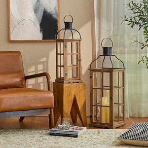 Rustic Wooden Decorative <b>Lantern</b> <b>Set</b> Farmhouse Candle Holder <b>Lanterns</b> for Home Wedding Event Decor - Product Image 1