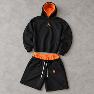 Conjunto de Sudadera con Capucha y Cordón Ajustable con Detalles en Contraste para Invierno, Pantalones Cortos Ligeros, Ropa Casual de Moda Urbana para Uso Diario - Product Image 4