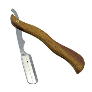 Afeitadora de un solo filo personalizable BEIKELIN con hoja de acero inoxidable y mango de madera, acabado gris clásico para rostro y bikini masculino - Product Image 4